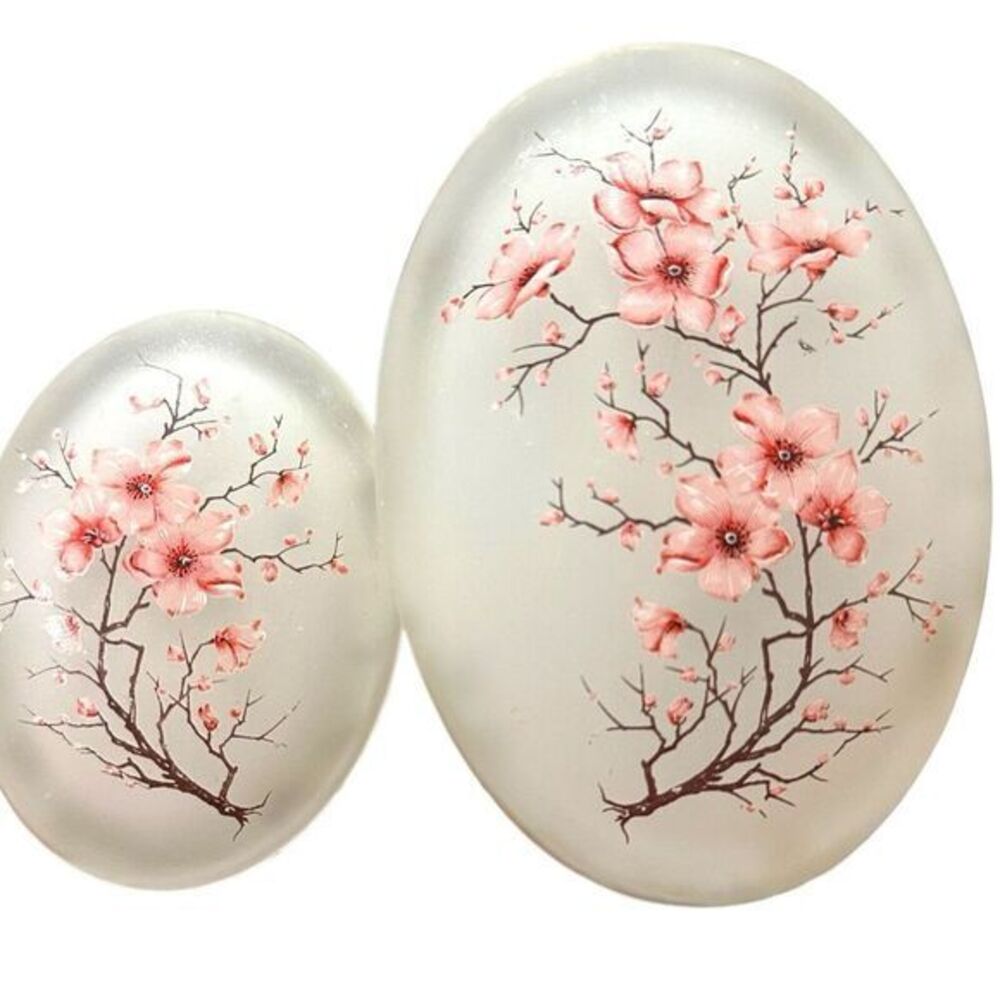 Cherry Blossom Trinket Box Set Satin‎ Glass Gold Tone Trim Hinged Top Vintage